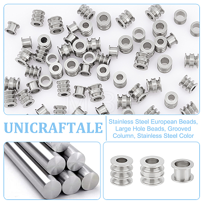 Unicraftale 60Pcs 3 Style 303 Stainless Steel European Beads STAS-UN0055-73-1