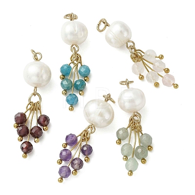 Natural Mixed Stone & Cultured Freshwater Pearl Pendants PALLOY-JF05317-1