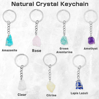 7Pcs 7 Styles Natural Gemstone Keychain KEYC-DC0001-07-1