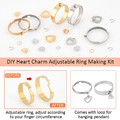  DIY Heart Charm Adjustable Ring Making Kit STAS-NB0001-89-1