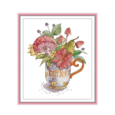Teacup with Flower Pattern DIY Cross Stitch Beginner Kits DIY-NH0003-02A-1