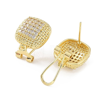 Square Brass Micro Pave Cubic Zirconia Stud Earrings Finding KK-E083-03G-1