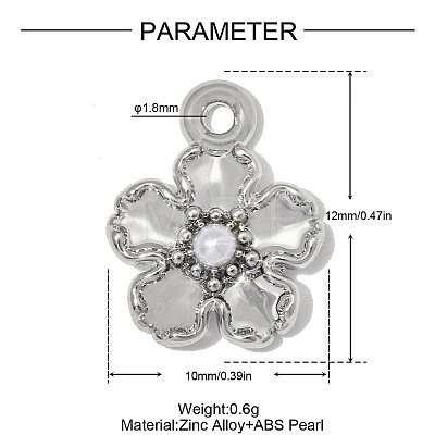 Zinc Alloy & ABS Plastic Imitation Pearl Charms AL-OY001-11P-1