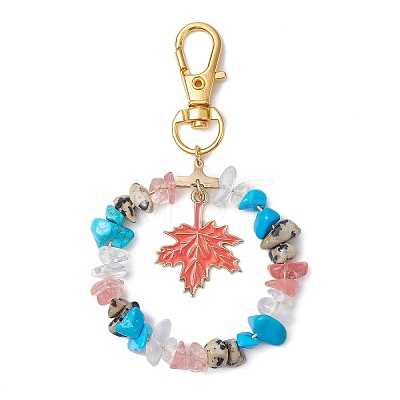 Natural & Synthetic Gemstone Chips Beads & Maple Leaf Alloy Enamel Pendant Decoration KEYC-JKC01018-1