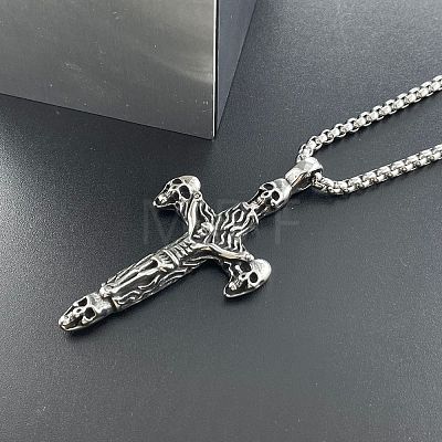 Fashionable 304 Stainless Steel Gothic Skull Cross Pendant Necklaces for Men KE0152-1