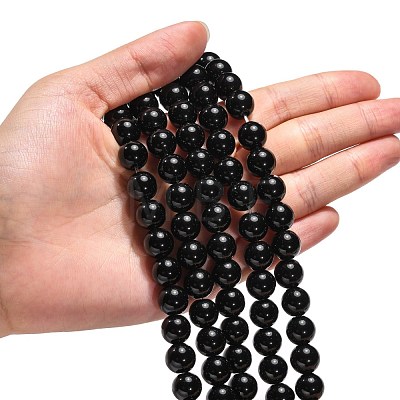 Synthetic Black Stone Beads Strands G-G088-10mm-1