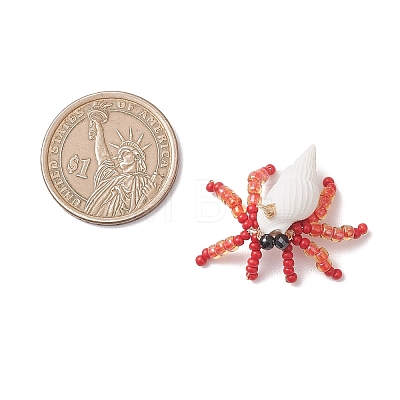Natural Faceted Round Natural Black Spinel & Natural Trumpet Shell & Glass Seed Beaded Crab Pendants PALLOY-MZ01177-1