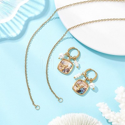 Abalone Shell Pendant Necklace & Hoop Earrings with Shell Pearl & Natural Freshwater Pearls SJEW-JS01379-02-1