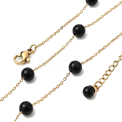 Stainless Steel & Imitation Pearl Round Link Chain Necklaces for Women WGE4439-05-1