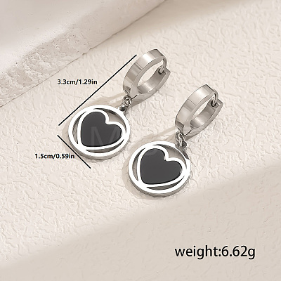 Stainless Steel Flat Round with Hollow Heart Hoop Earrings Daily Holiday Accessories OM1741-2-1