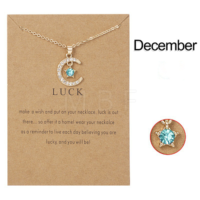 Moon & Star Alloy Rhinestone Birth Stone Pendant Necklaces WG0039E-12-1