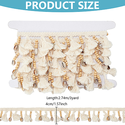 3Yards Cotton & Shell & Wood Beaded Trim Ribbon DIY-GA0010-14-1