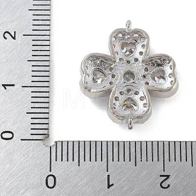 Rack Plating Brass Clear Cubic Zirconia Clover Connector Charms KK-A234-037P-1