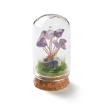 Natural Amethyst Chips Money Tree in Dome Glass Bell Jars with Wood Base Display Decorations DJEW-K030-02L-1