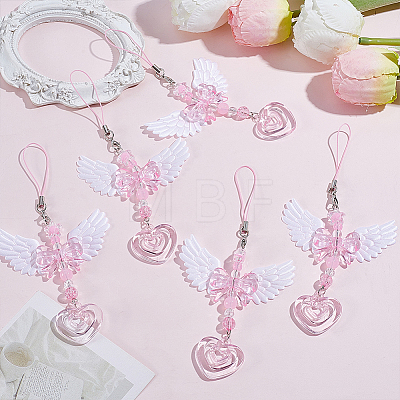 5Pcs Plastic Angel Wing Bowknot Pendant Decorations AJEW-ME0002-80-1