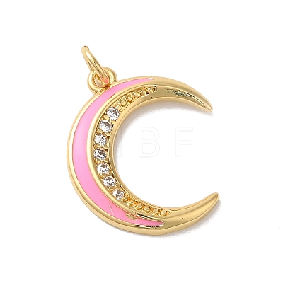 Moon Rack Plating Brass Micro Pave Cubic Zirconia Enamel Pendants KK-G504-06G-02-1