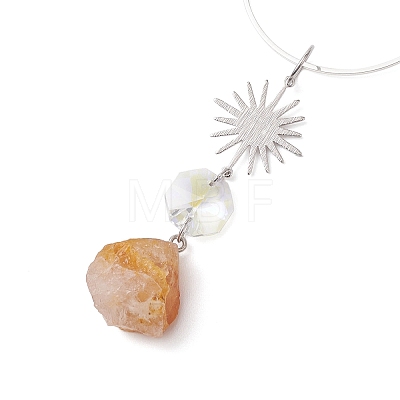 Nuggets Natural Citrine & Glass Round Pendant Decorations HJEW-JM02123-05-1