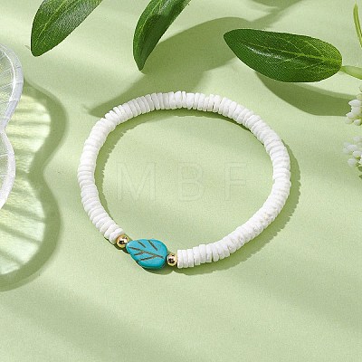 Natutal White Sea Shell Disc Beaded Stretch Bracelets BJEW-JB10551-01-1