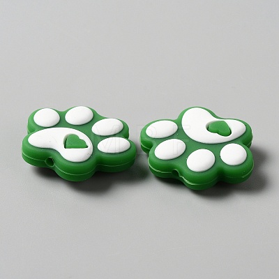 Dog Paw Print Food Grade Eco-Friendly Silicone Beads SIL-WH0008-45A-1