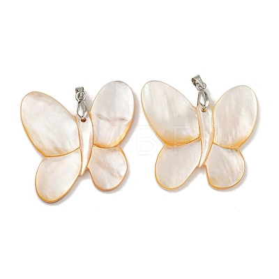 Rack Plating Brass Pave Natural Paua Shell & White Shell Pendants KK-U025-12P-09-1