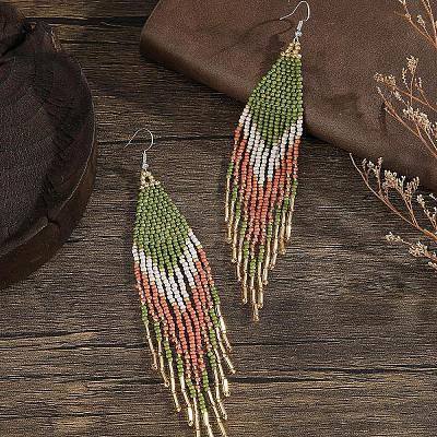 Bohemian Style Gradient Glass Beads Tassel Earrings QE2744-1
