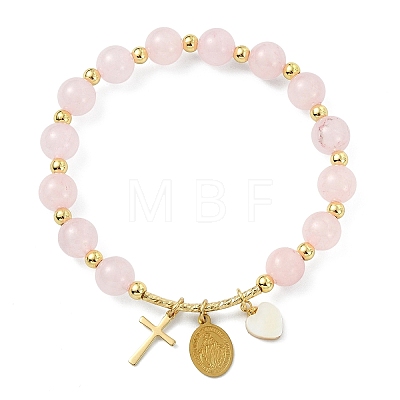 Natural Rose Quartz Round Beads Stretch Bracelets BJEW-JB14147-01-1