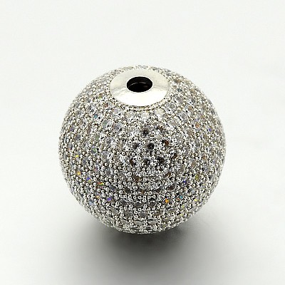 Brass Micro Pave Cubic Zirconia Round Beads ZIRC-M039-13-RS-1