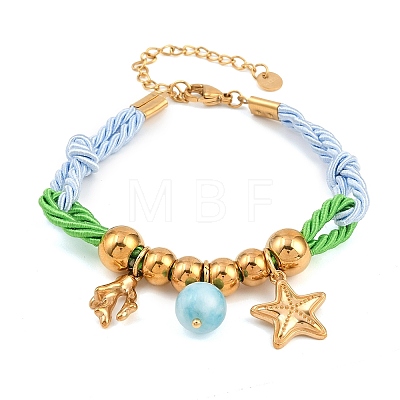 304 Stainless Steel & Glass Charm Bracelets BJEW-K247-02G-1
