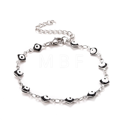Enamel Rhombus with Evil Eye Link Chains Bracelet BJEW-P271-03P-04-1