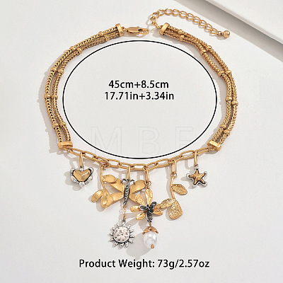 Alloy & Imitation Pearl Sun Butterfly Flower Pendant Bib Necklaces for Women WGA5C74-01-1