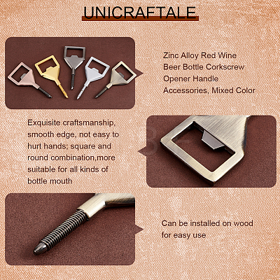 Unicraftale 5Pcs 5 Colors Zinc Alloy Red Wine Beer Bottle Corkscrew Opener Handle Accessories AJEW-UN0001-44-1