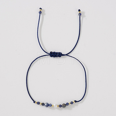 Natural Lapis Lazuli & Brass Beads Braided Bead Bracelets for Women HH4245-2-1