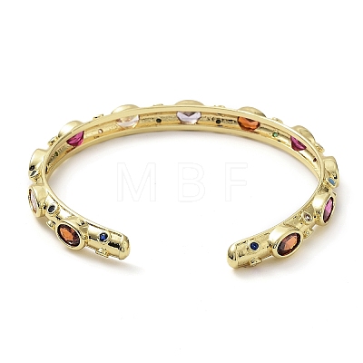 Rack Plating Brass Pave Colorful Cubic Zirconia Open Cuff Bangles for Women BJEW-K244-02G-1