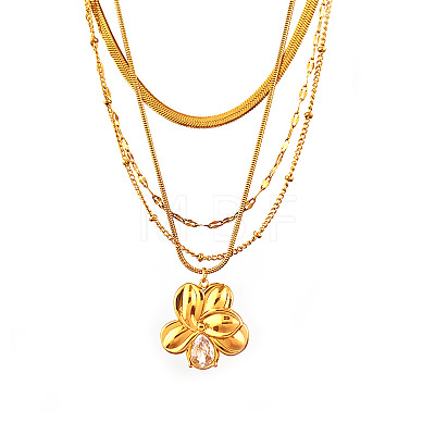304 Stainless Steel Pendant Multi Layered Necklaces for Women WG40374-01-1