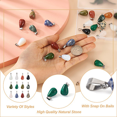 Fashewelry 24Pcs 12 Styles Teardrop Natural & Synthetic Gemstone Pendants G-FW0001-35-1