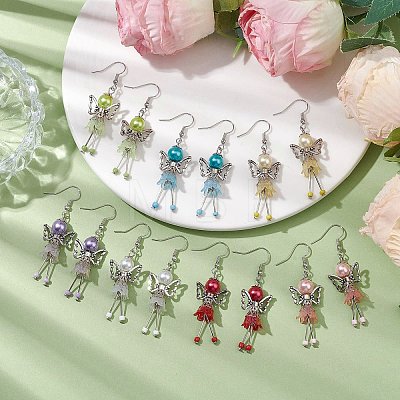 Angel Glass Pearl & 304 Stainless Steel Dangle Earrings for Women EJEW-JE05907-1