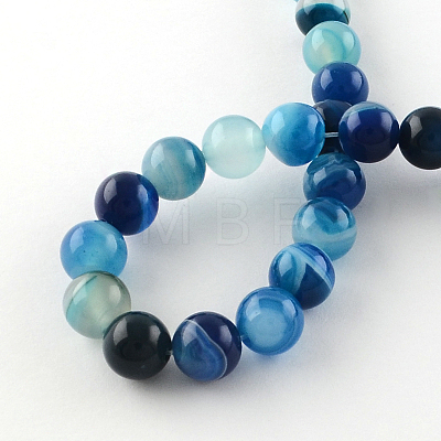 Dyed Natural Striped Agate/Banded Agate Round Bead Strands G-R342-6mm-05-1