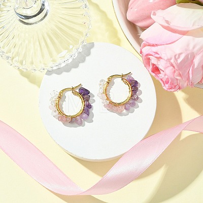 Natural Mixed Stone Chips Hoop Earrings EJEW-JE06022-02-1