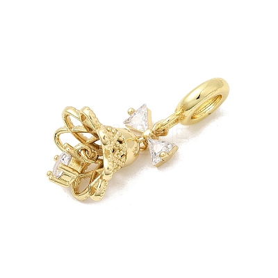 Brass Micro Pave Cubic Zirconia European Dangle Charms KK-L258-07G-01-1