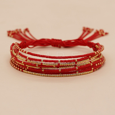 Bohemian Cylinder Glass Seed Beaded Multi-strand Braided Bead Bracelets GU1011-2-1