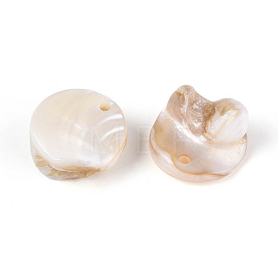 Natural Freshwater Shell Flat Round Charms BSHE-T014-37A-1