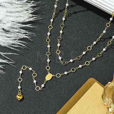 Brass & Round Glass Double Layer Necklaces NJEW-JN04989-1