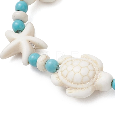 Starfish & Turtle Synthetic Turquoise Beads Braided Bead Bracelets for Women BJEW-JB12130-03-1