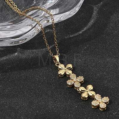 Brass Micro Pave Clear Cubic Zirconia 4 Clover Pendant Y Tassel Necklaces for Women NJEW-P350-02G-1