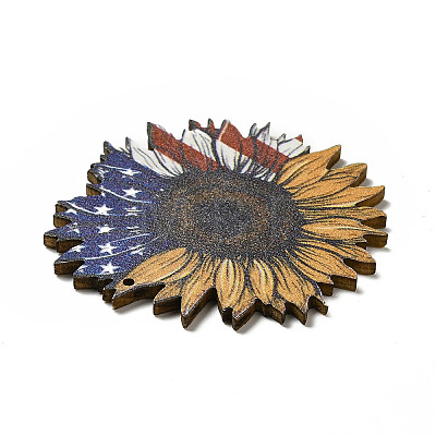 American Flag Theme Single Face Printed Aspen Wood Big Pendants WOOD-G014-15-1