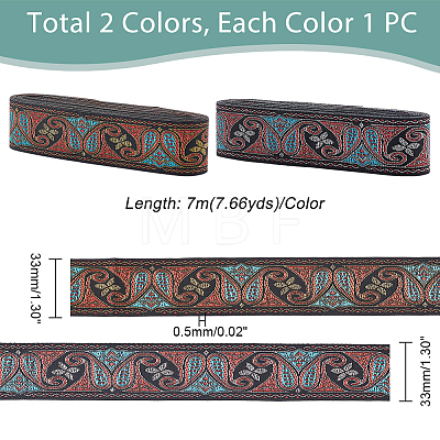AHADERMAKER 14M 2 Colors Ethnic Style Embroidery Polyester Ribbons OCOR-GA0001-53-1
