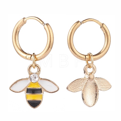 Bee Theme Enamel Dangle Hoop Earrings EJEW-JE04809-1