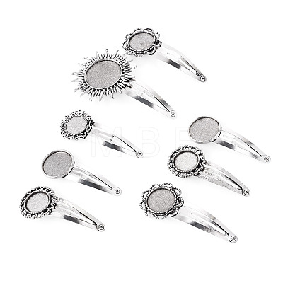 20Pcs 5 Styles Iron Snap Hair Clips with Tibetan Style Alloy Round Trays MAK-TA0001-45-1