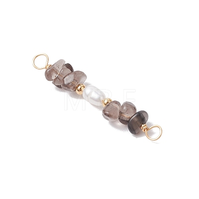 Natural Ice Obsidian Chip & Natural Cultured Freshwater Pearl Rice Beaded Connector Charms PALLOY-JF03707-03-1