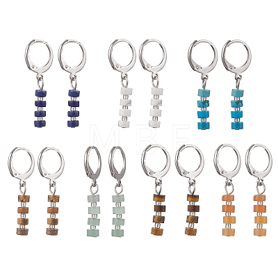 304 Stainless Steel Natural Mixed Stone Column Leverback Earrings EJEW-JE06520-1